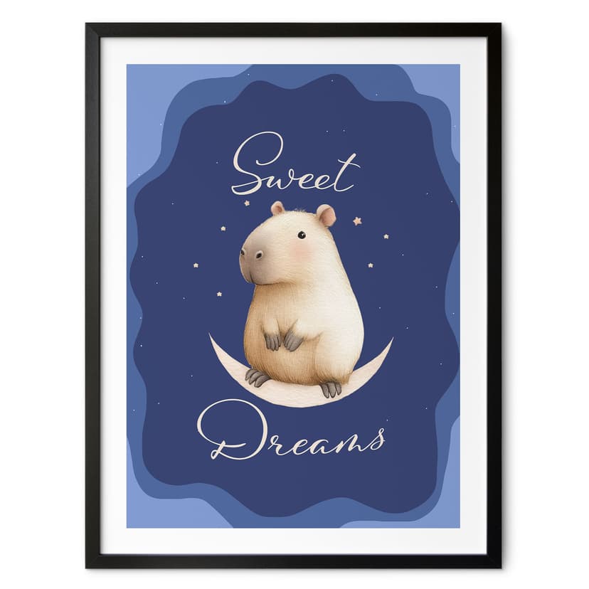 Poster per bambini - Sogni d'oro - Capibara sulla luna