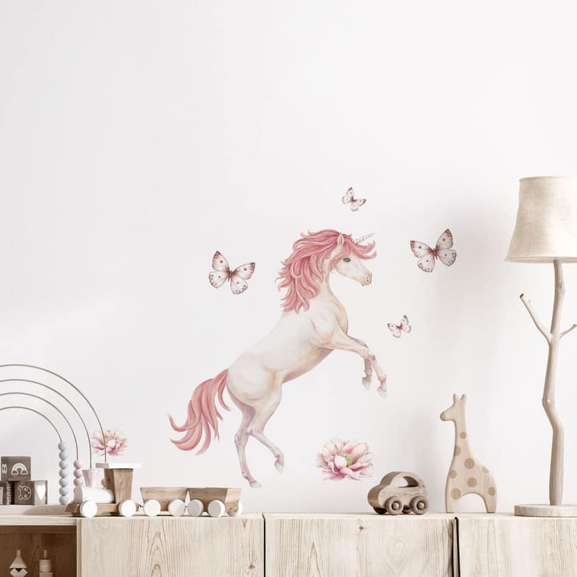Adesivo murale favoloso unicorno con coda rosa Kikki Belle (7 pezzi)