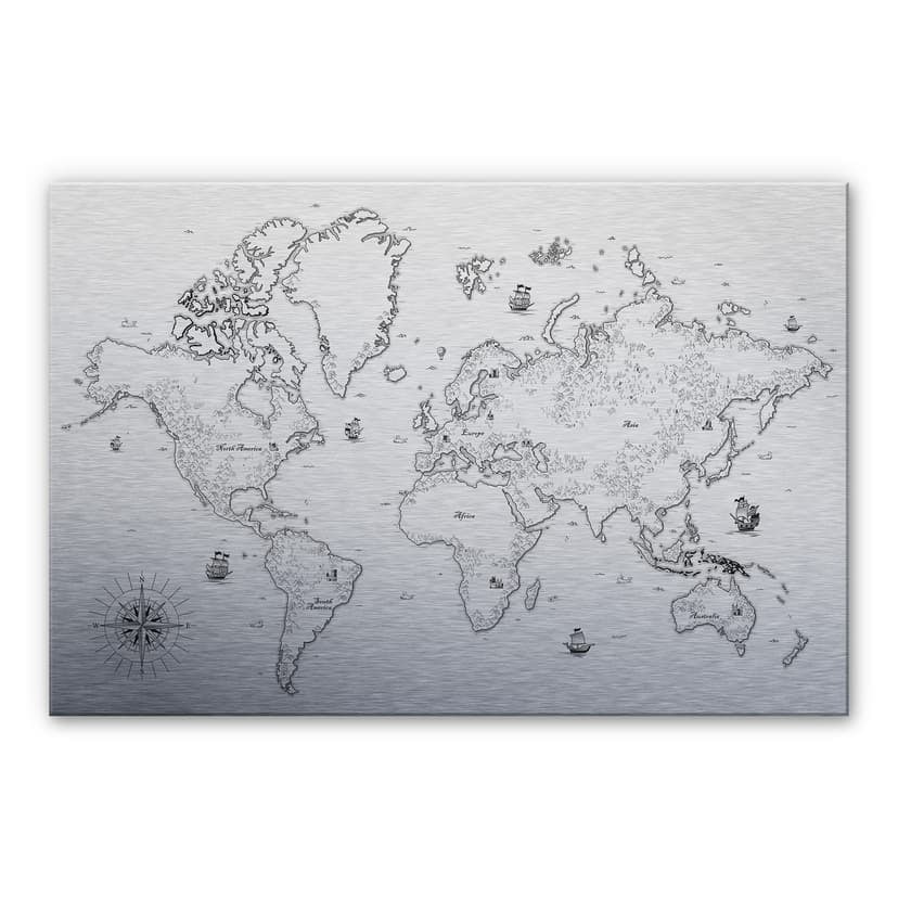 Alu-Dibond effetto argentato – Mappamondo