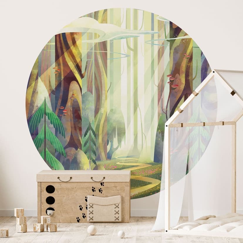 Carta da parati per bambini Fotomurale Foresta incantata nella luce - DigitalArtsi - Rotondo - autoa