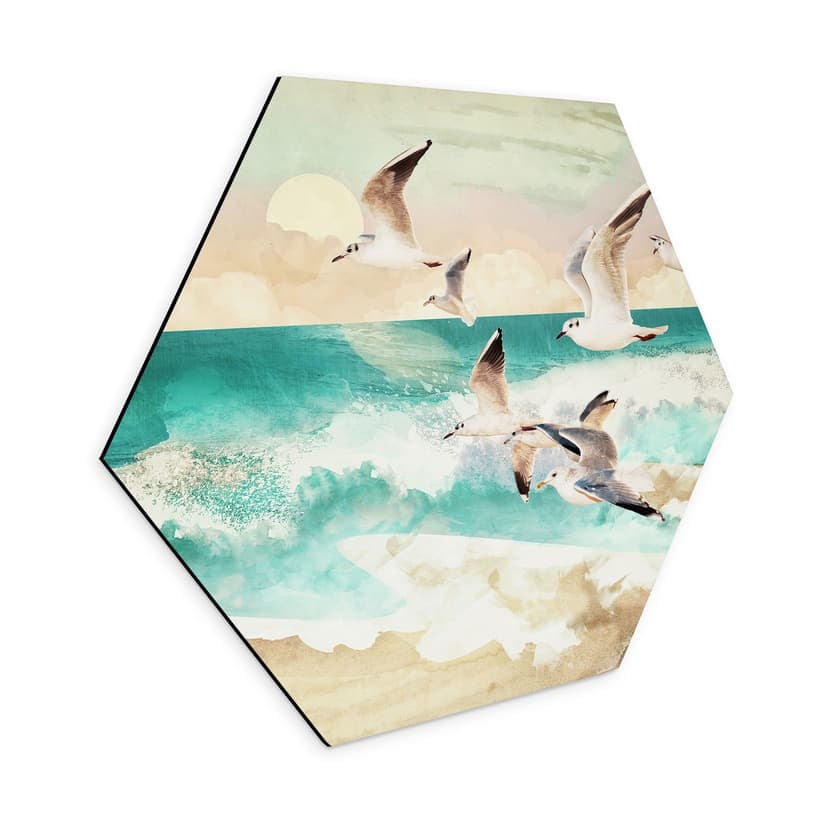 Esagono Alu-Dibond Gabbiani sulla spiaggia - SpaceFrog Designs