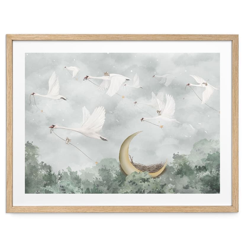 Poster con cigni e topi in volo stellare - Ms Tiff