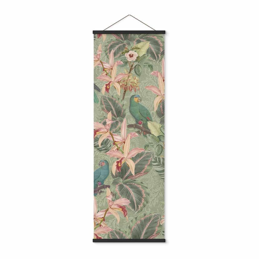 Stampe su tessuto Jungle con pappagalli verdi - Bloomery Decor - Panorama