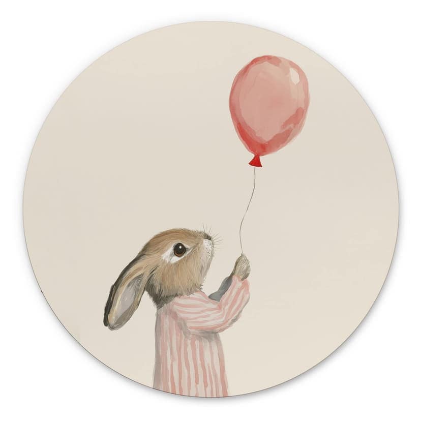 Stampe per pareti Carino coniglietto con palloncino - Treechild - Alluminio Dibond Rotondo