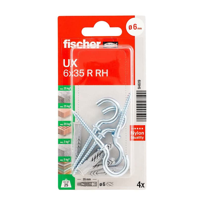 fischer - Spina universale UX 6 x 35 RH con gancio rotondo