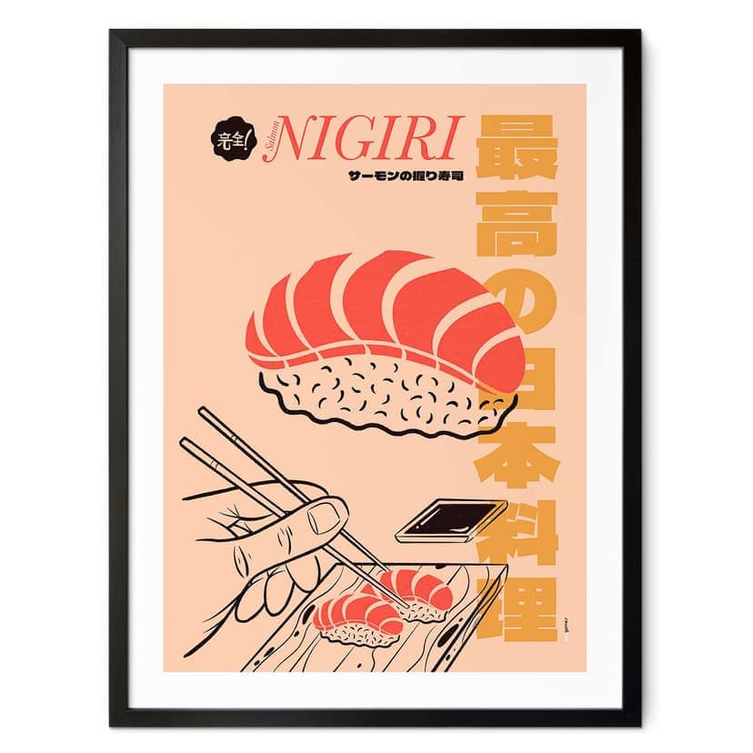 Poster Cucina giapponese vintage - Sushi Salmon Nigiri - Gomes