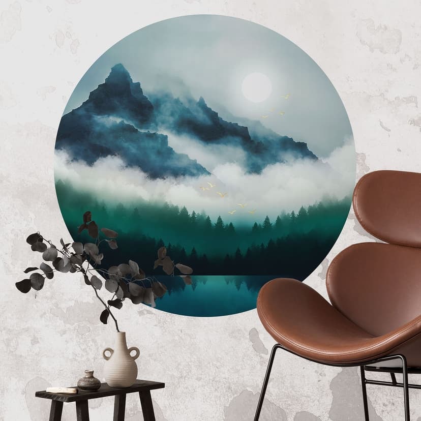 Adesivo murale Paesaggio nebbioso di notte - SpaceFrog Designs - Rotondo