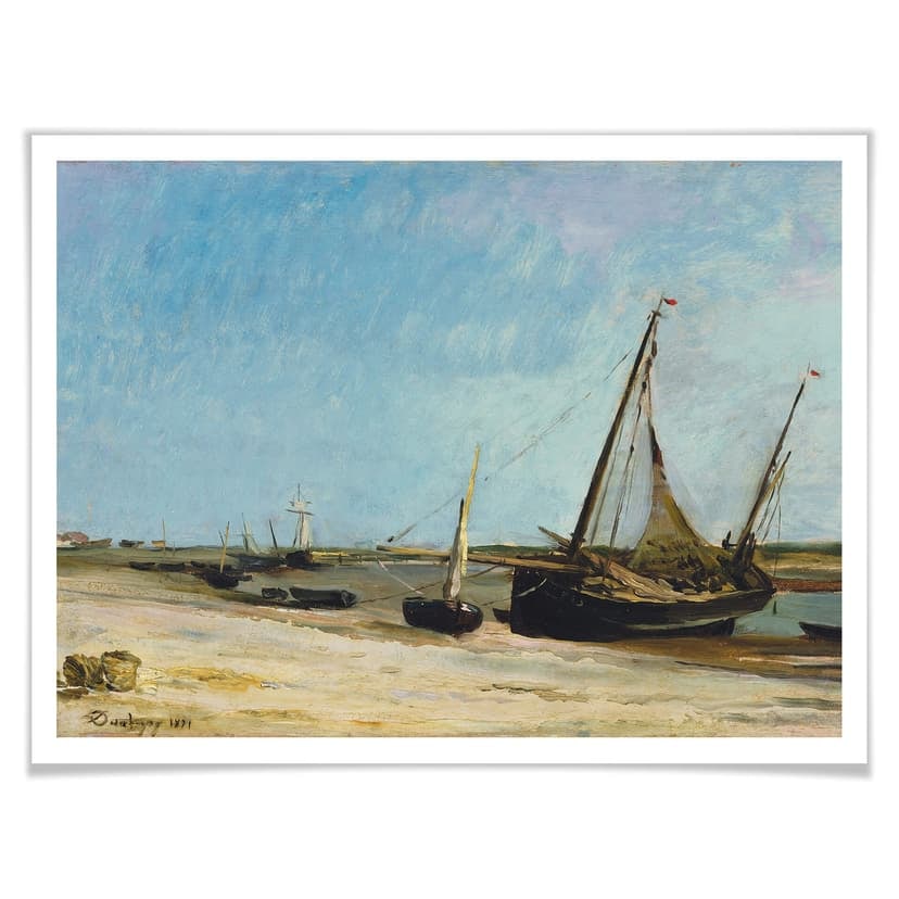 Poster Daubigny - Barche sulla spiaggia