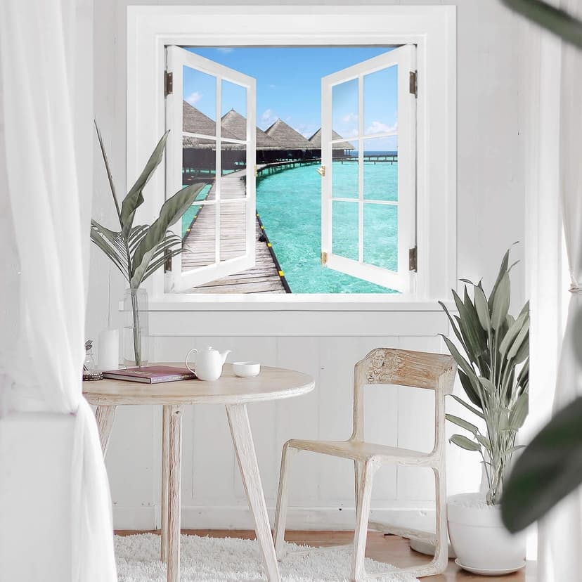 adesivo murale 3D per finestre - Casa sulla spiaggia alle Maldive