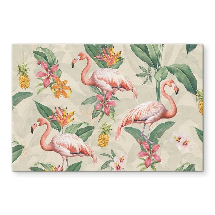 Stampa su vetro Fenicottero e foglie tropicali - Bloomery Decor