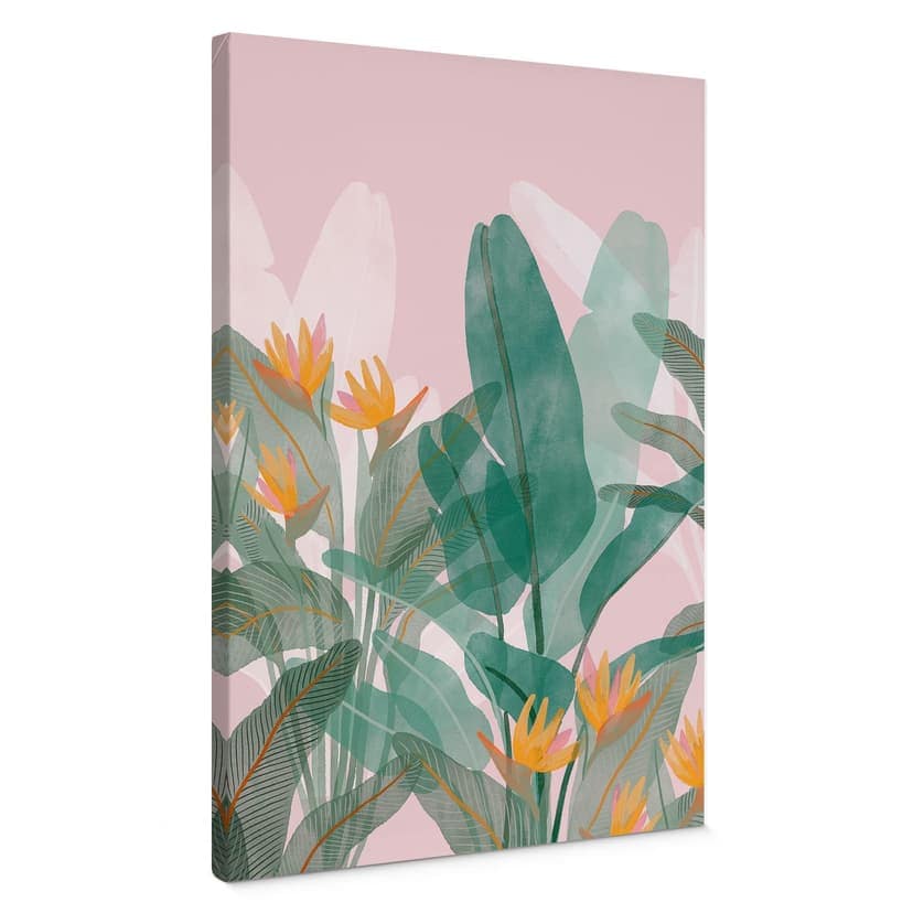 Stampe su tela Illustrazione botanica in verde e rosa - Goed Blauw