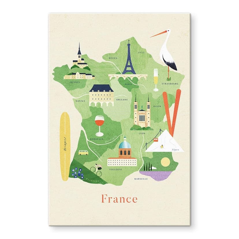 Stampa su vetro acrilico della mappa della Francia - Rivers