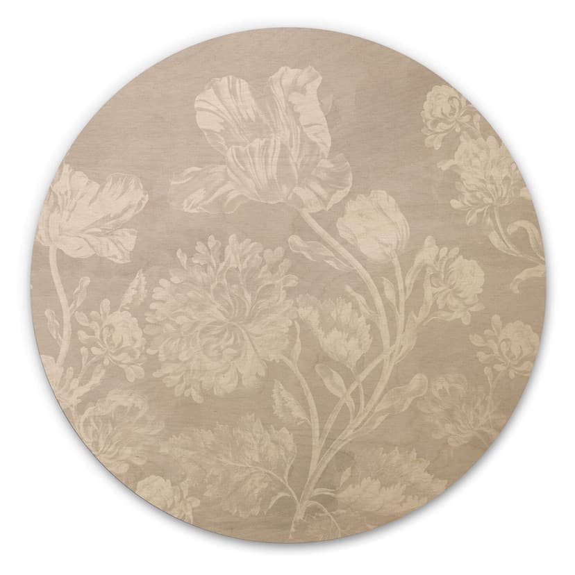 Stampa su legno di fiori selvatici in gesso beige - Bloomery Decor - Rotondo