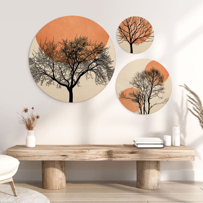 Stampa su legno Set Kubistika - Tramonto caldo nei colori della pesca (3 pezzi)