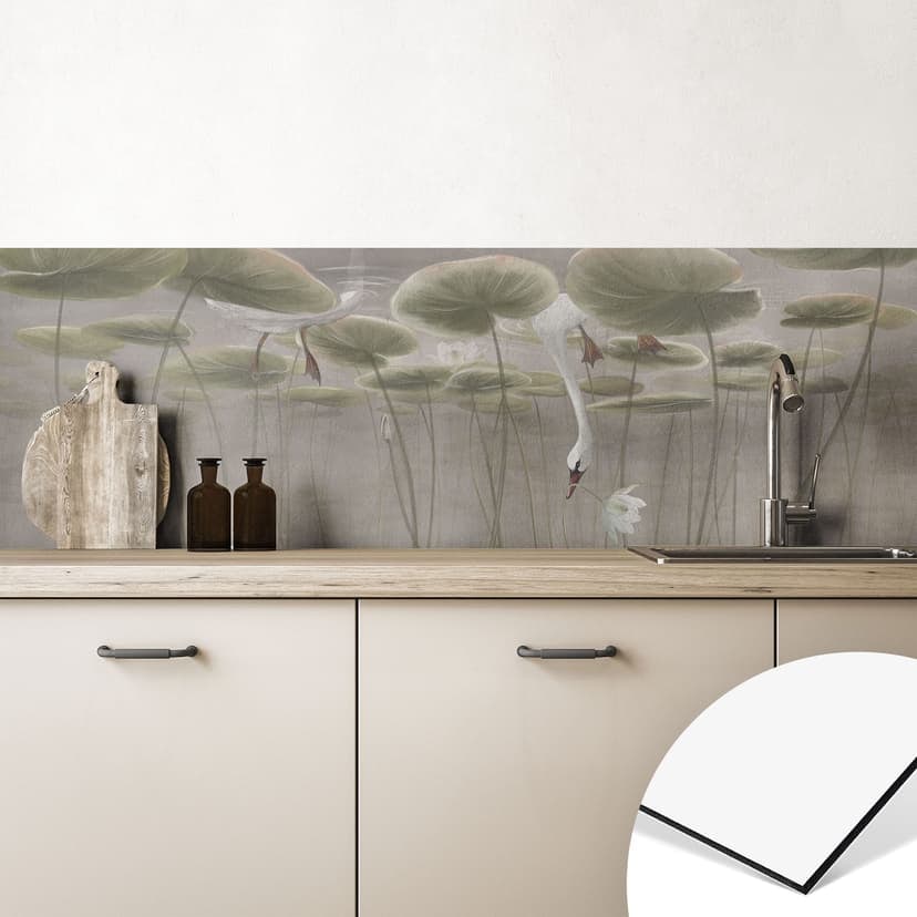 Rivestimento cucina con fiori di loto e cigno in acqua in grigio - Ms Tiff