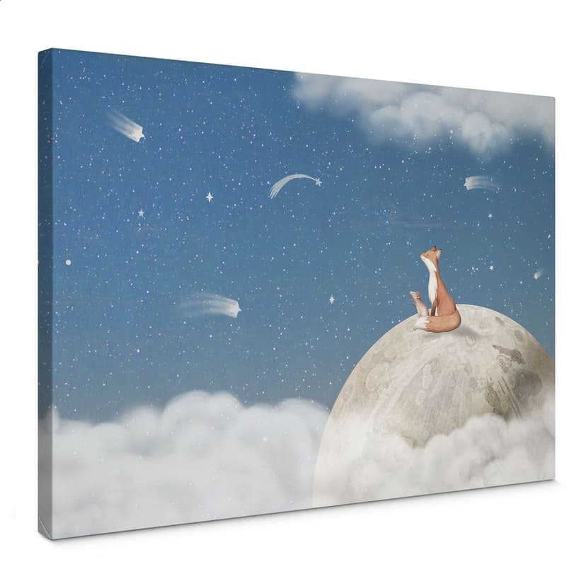 Stampa su tela Volpe sulla luna con stelle cadenti - Oliver Robins
