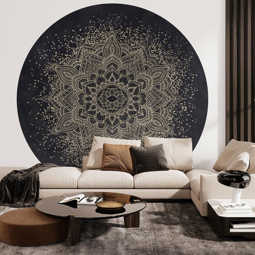 Elegante carta da parati mandala in nero e oro - Bloomery Decor - Round - carta da parati in tessuto