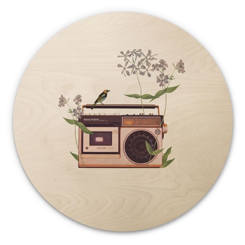 Stampa su legno Radio retrò floreale - Frida Floral Studio - Rotonda