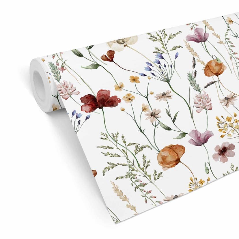 Carta da parati colorata con motivi di fiori di campo - Carta da parati in tessuto non tessuto - UN