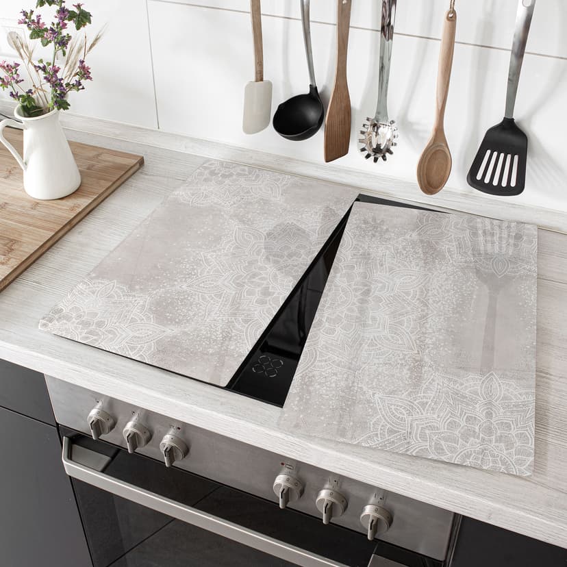 Piastra coprifornello Mandala delicato su grigio-beige - Bloomery Decor