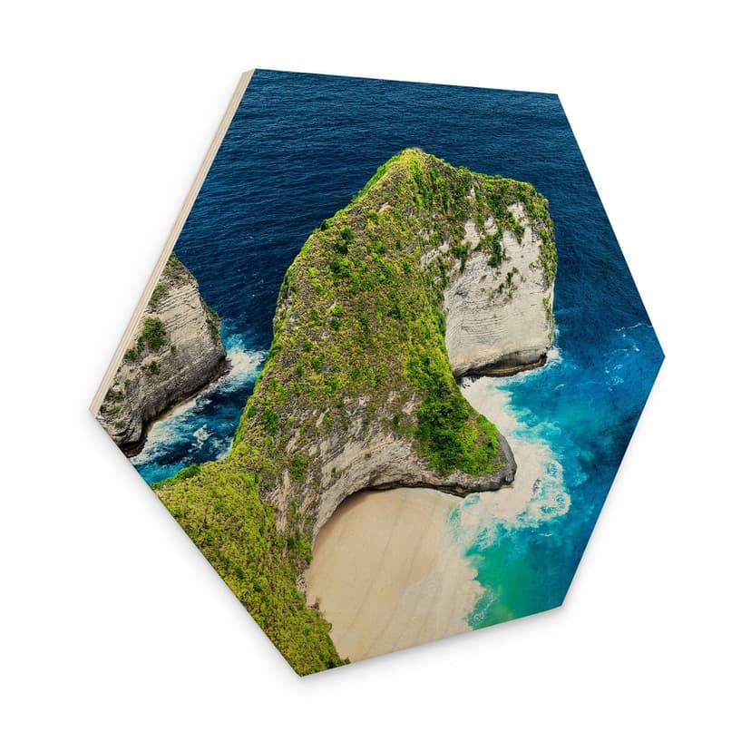 Stampa su legno esagonale della costa rocciosa di Nusa Penida - Hugonnard