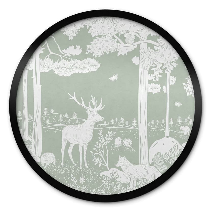 Poster Idillio della foresta in verde - Oasi per la fauna selvatica - Kikki Belle - Rotondo