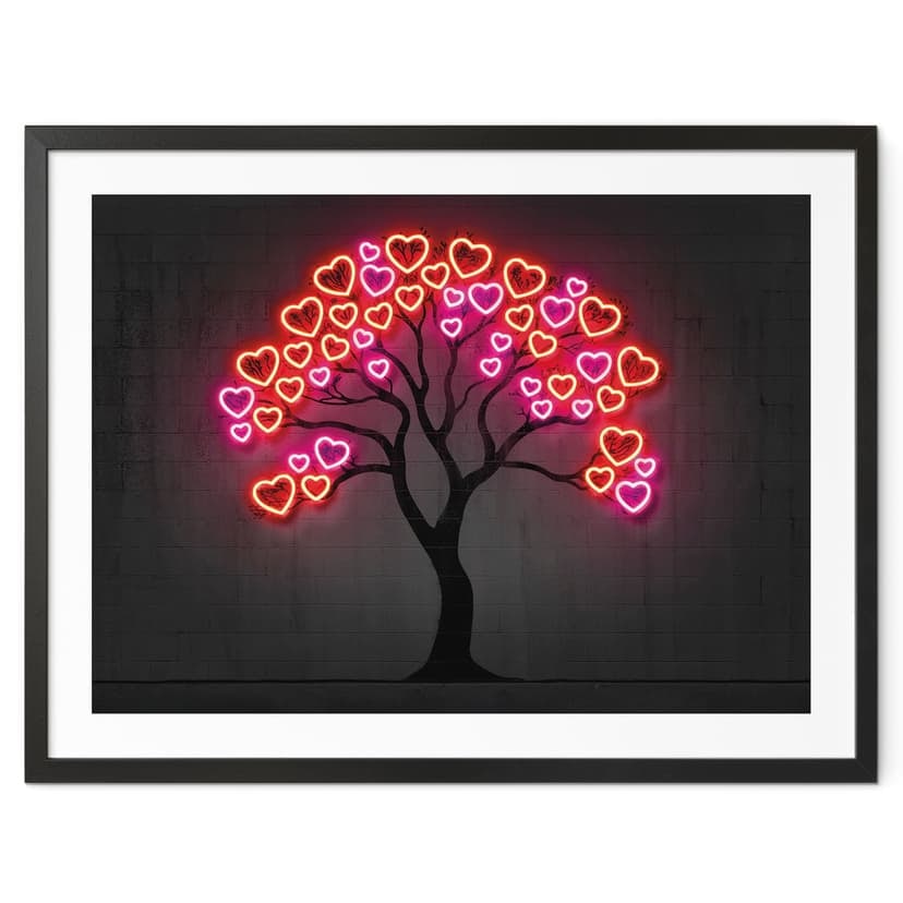 Poster effetto neon - Albero con cuori rossi - Mielu