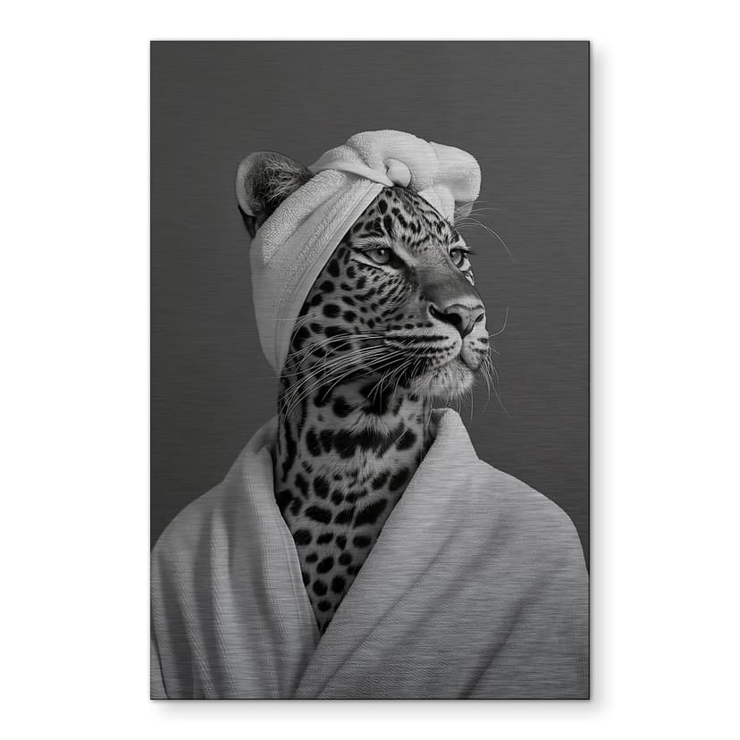 Stampe per pareti con effetto argento Royale Spa time-out con leopardo - Rahner - Alluminio dibond