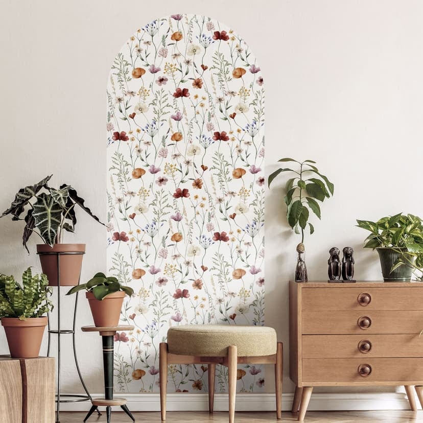 Adesivo murale pannello a parete arco rotondo fiori di campo colorati - UN Design - stretto
