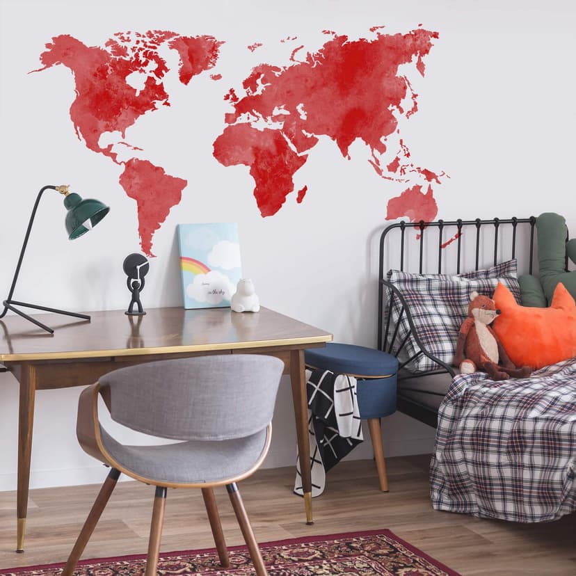 Adesivo - mappamondo ROSSO in stile acquarelloosso)