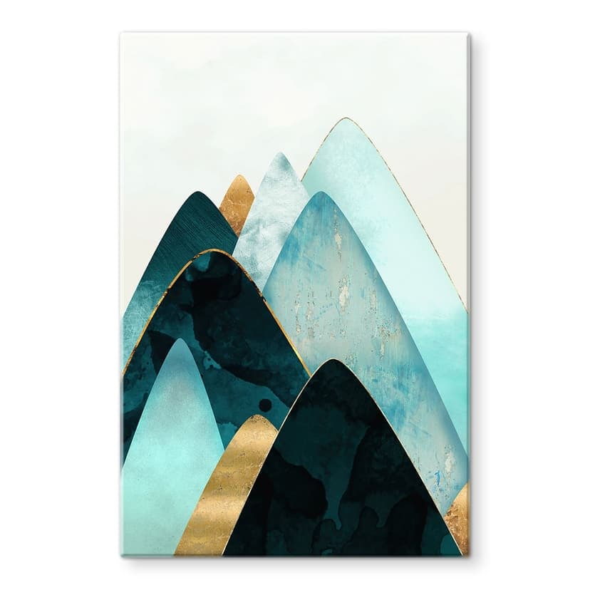 Stampa su vetro Montagne astratte in oro e blu - SpaceFrog Designs