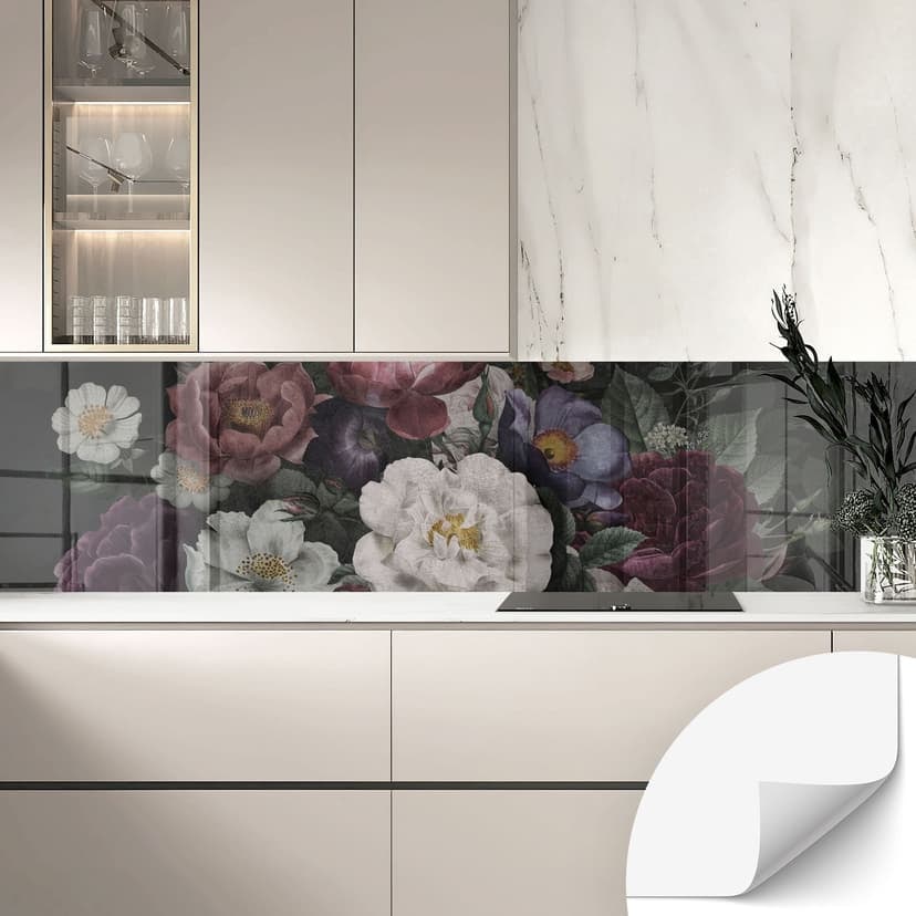 Rivestimento cucina autoadesivo Natura morta di fiori in stile redouté - Bloomery Decor