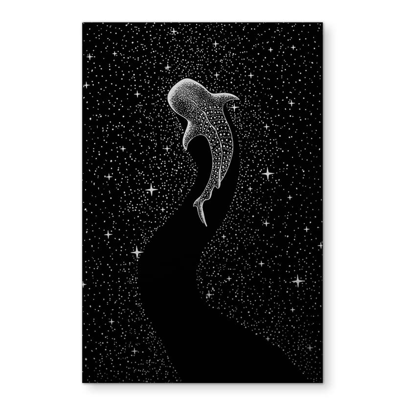 Stampe per pareti con squalo balena effetto argento nell'oceano di stelle - Cakir - Alu-Dibond