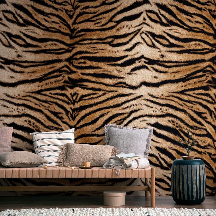 Carta da parati in pelle di tigre marrone nero - Carta da parati con stampa di animali - Carta da parati esotica in tessuto non tessuto