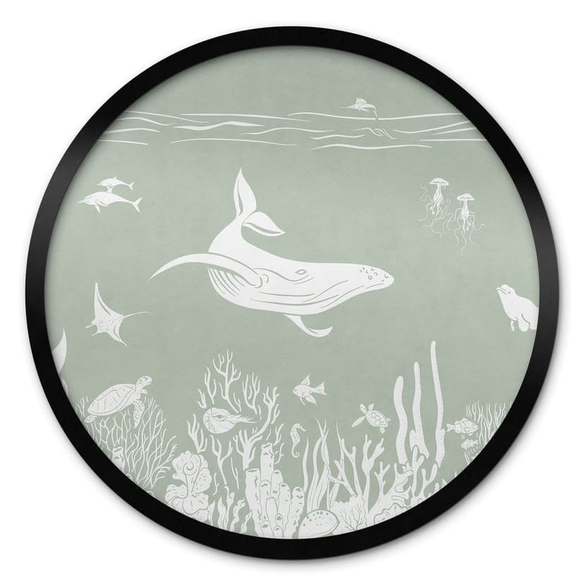 Poster Barriera corallina e animali marini - Un viaggio nel verde - Kikki Belle - Rotondo