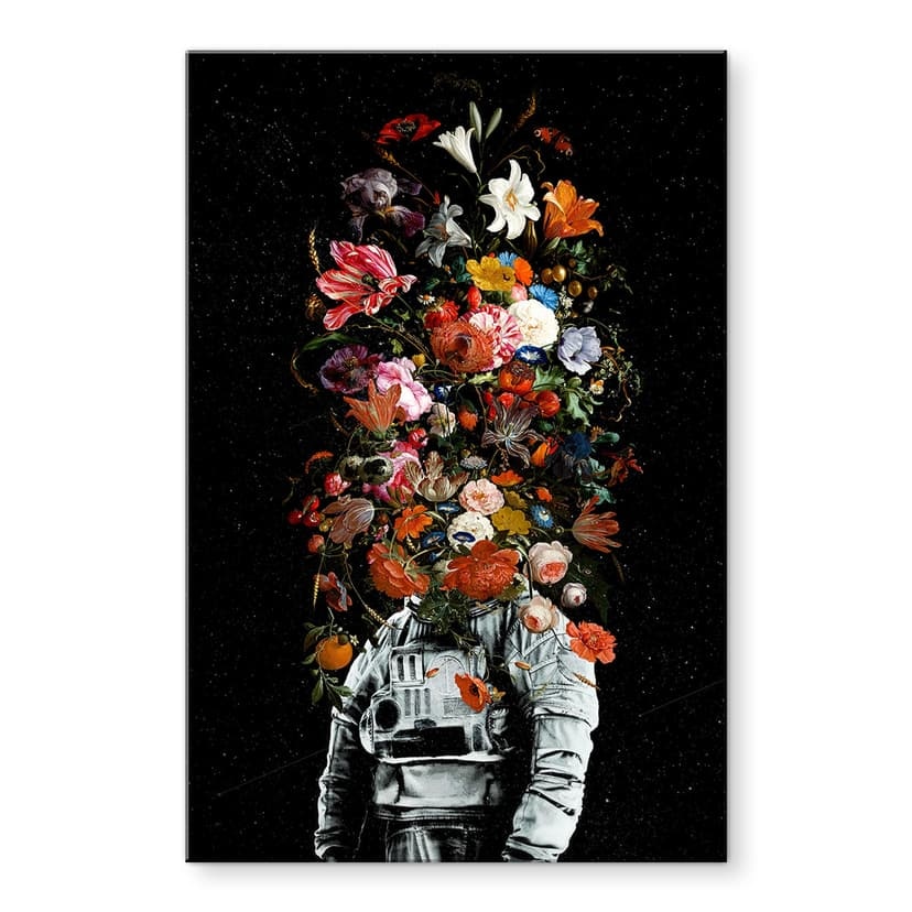Stampa su vetro acrilico Astronauta con composizione floreale - Nicebleed