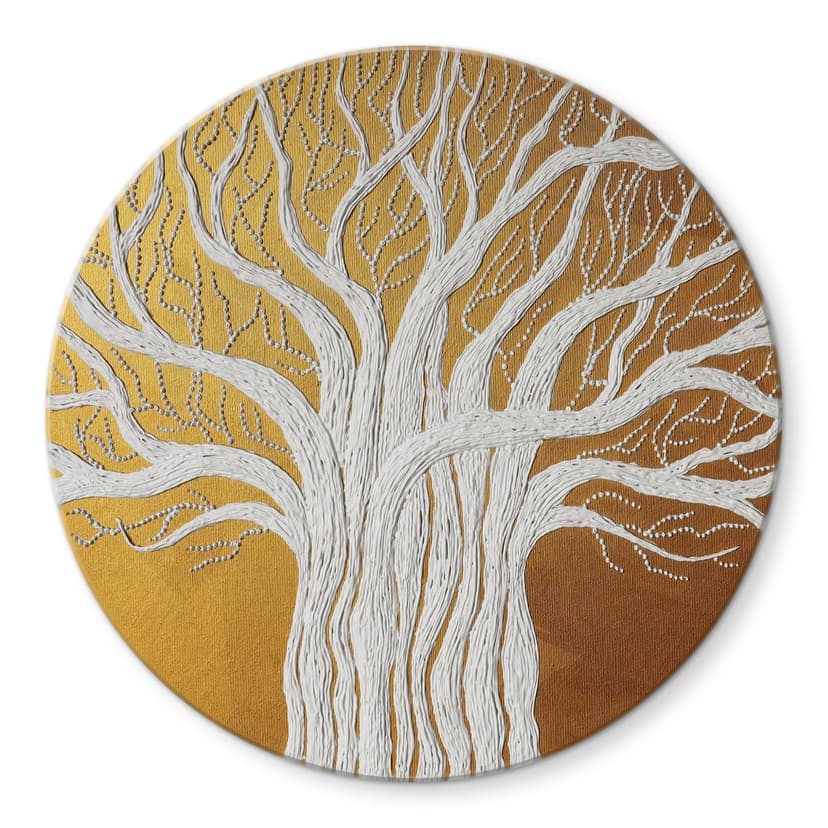 Stampa su vetro Bianco albero della vita astratto - Grande - Rotondo