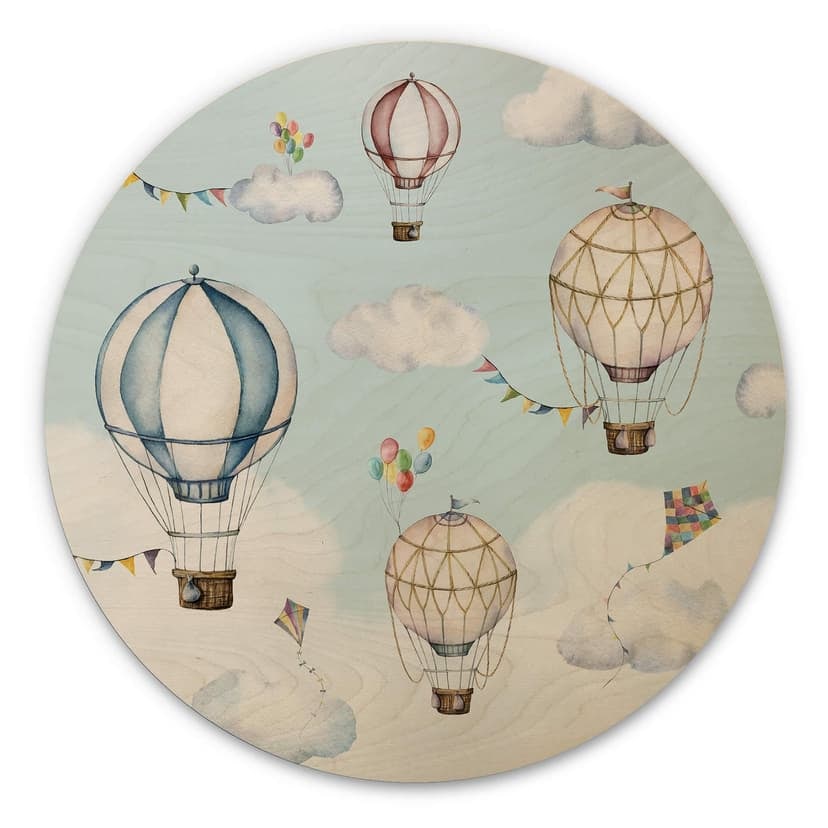 Stampa su legno Oliver Robins - Mongolfiere - tondo