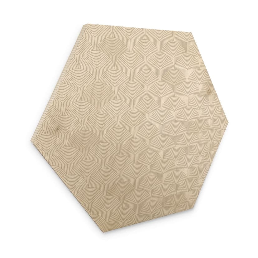Stampa su legno esagonale Semicerchi astratti in morbido beige - Bloomery Decor