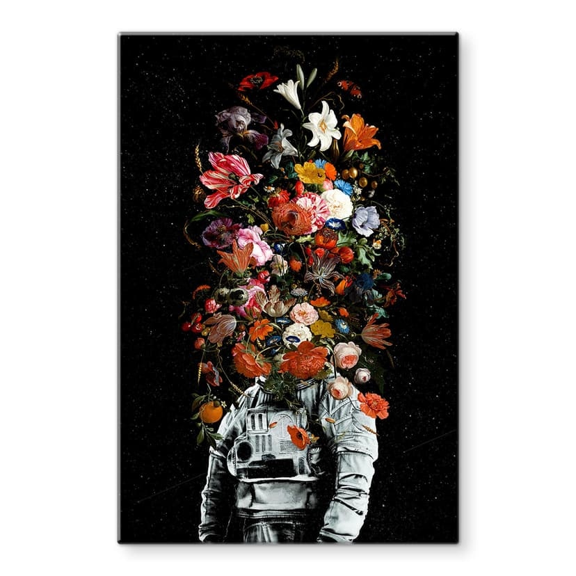 Stampa su vetro Astronauta con composizione floreale - Nicebleed