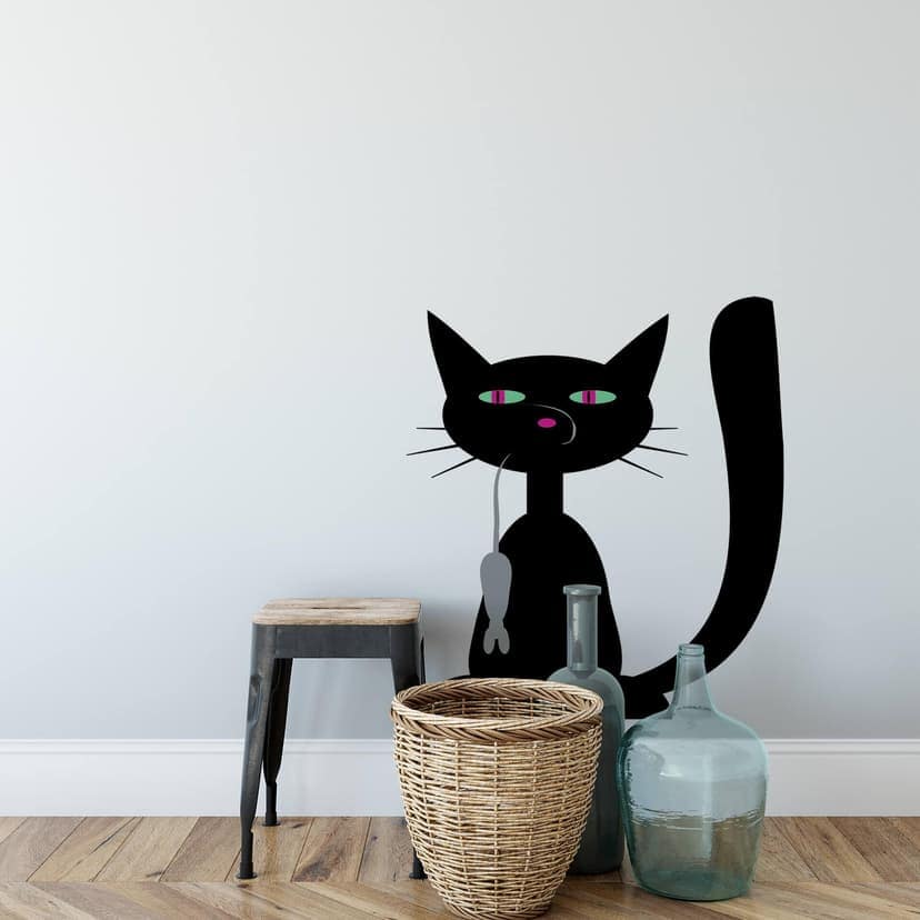 Adesivo murale - Gatto nero con topo 2