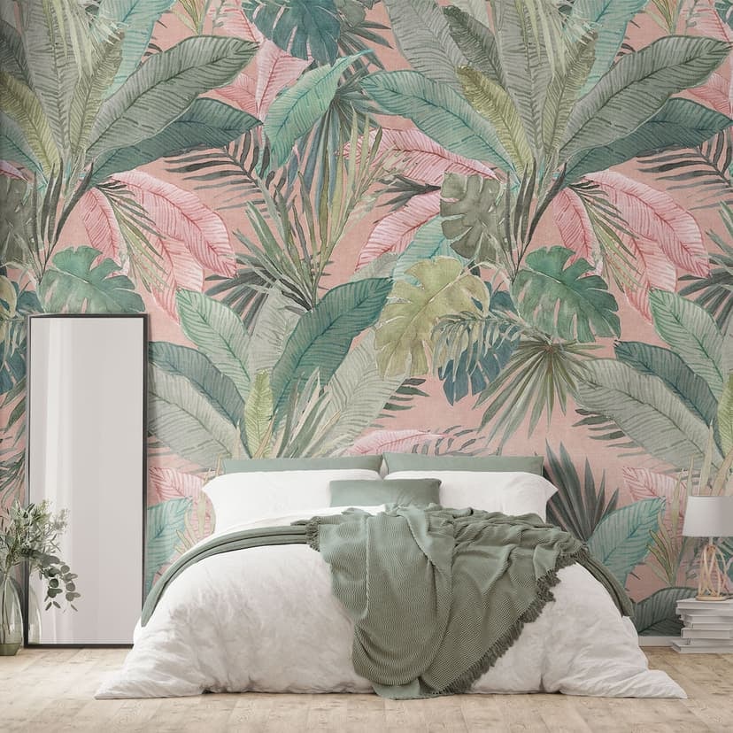 Fotomurale foglie tropicali nella giungla rosa - Bloomery Decor