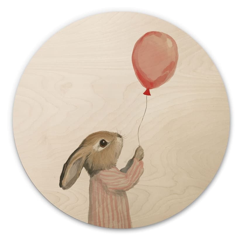 Stampa su legno di un simpatico coniglietto con palloncino - Treechild - Rotondo