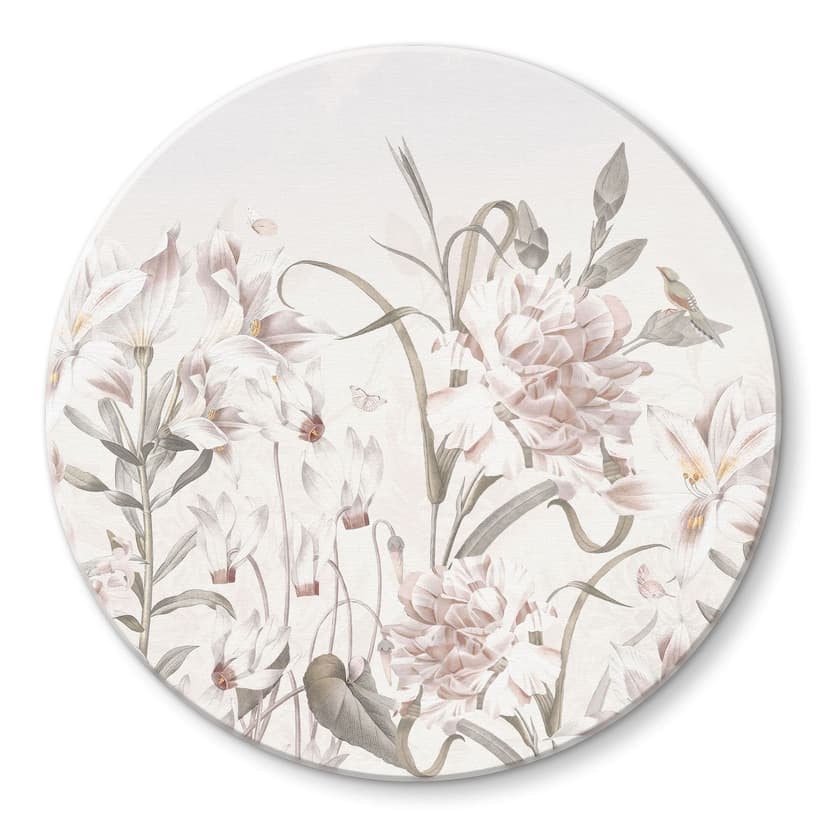 Stampa su vetro Prato floreale in rosa chiaro - Bloomery Decor - Rotondo
