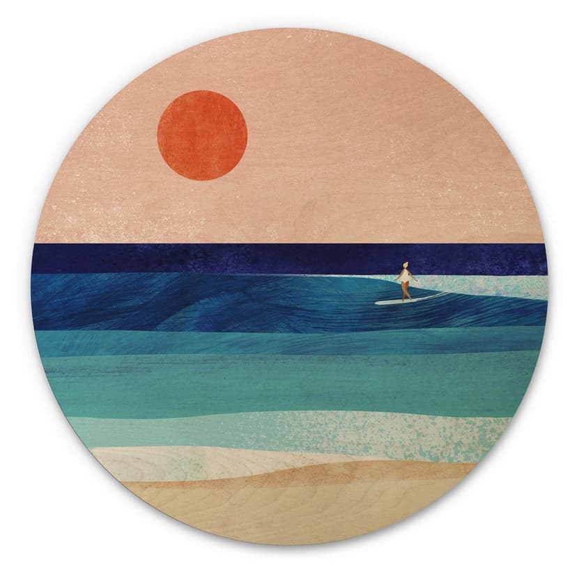 Stampa su legno di ragazza surfista al tramonto - Rivers - Round