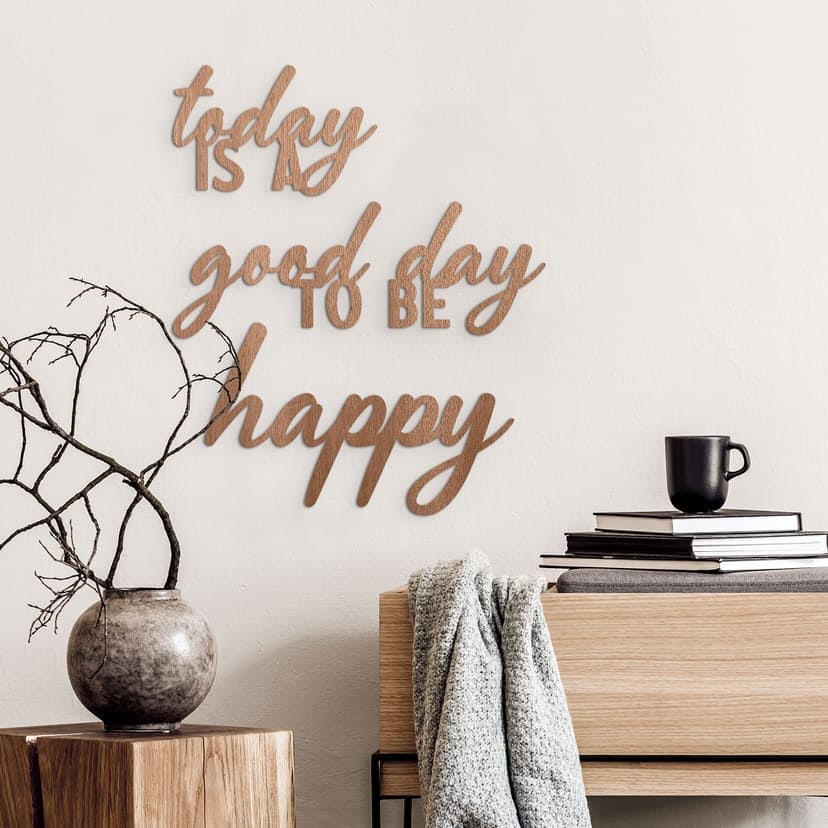scritta in legno 3D Today is a good day to be happy - Mogano