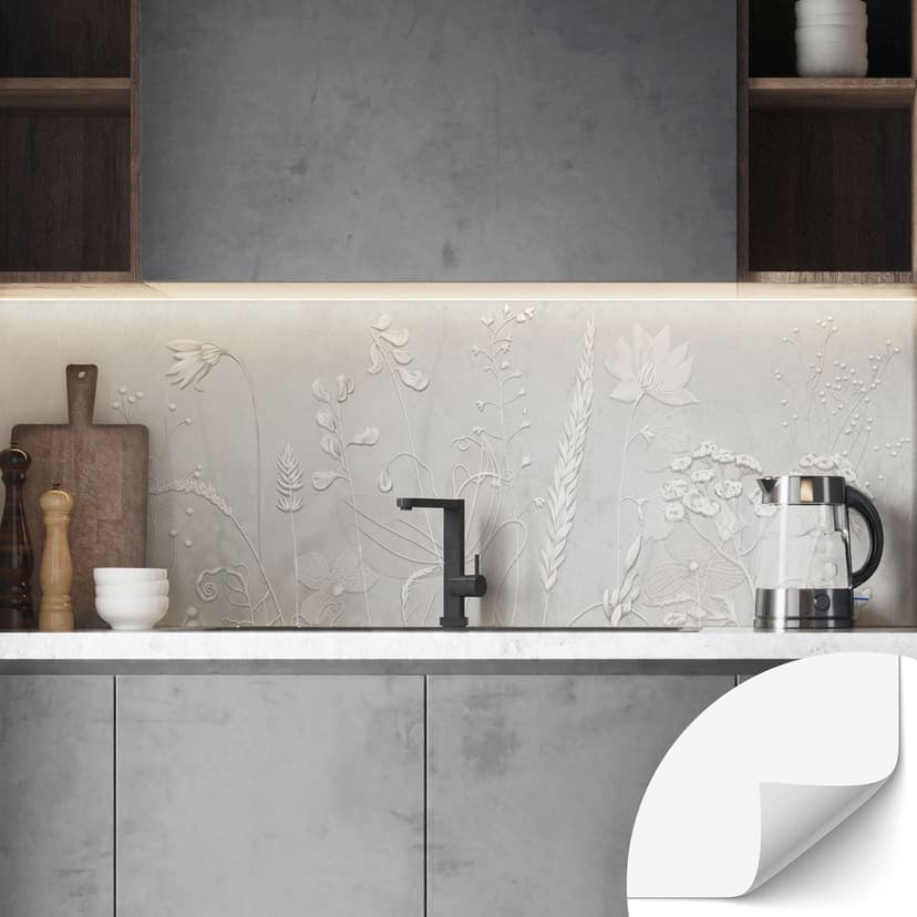 Rivestimento cucina autoadesivo con piante in bianco dal design moderno - Ms Tiff