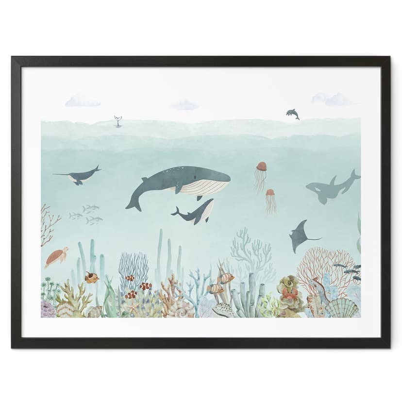 Poster per la camera dei bambini avventura subacquea con animali marini - Blu - Oliver Robins