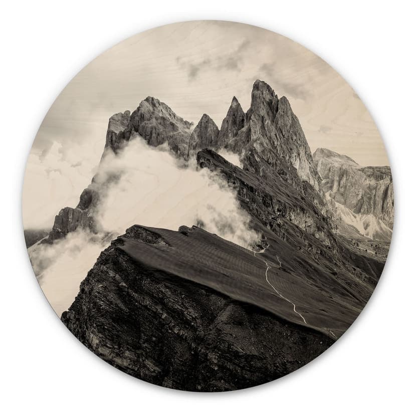 Stampa su legno Vista sulle Alpi - Paesaggio montano delle Dolomiti