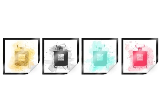 Poster - Eau de parfum - acquarello multicolore (4 parti)